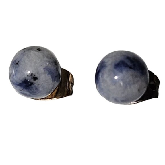 Retro Sodalite Blue Marble Ball Stud Earrings Classic Simple Fashion Jewelry - Picture 1 of 2